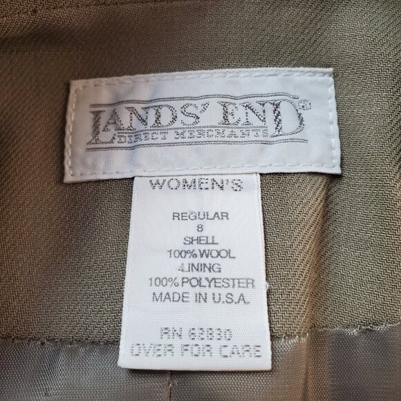 LANDS END SZ 8 Women 100% Wool Tan Khaki Single-Breasted Tailored Classic Blazer - Picture 4 of 11